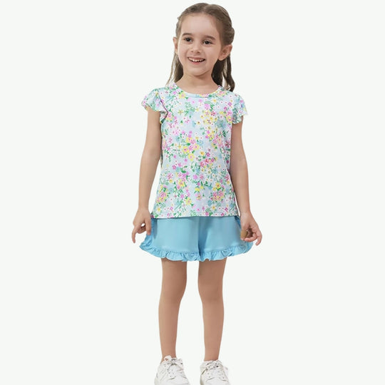 Wholesale Premium Toddler Girls Print Ruffle Sleeveless Short Pjs Vendor