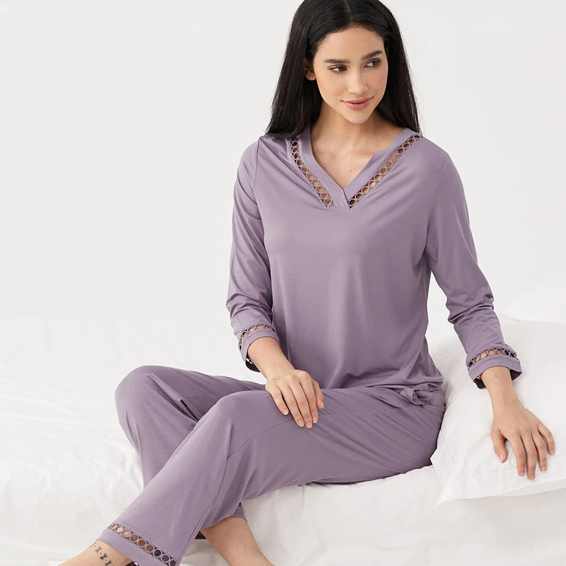 OEM Women Long Loungewear Elegance Cutout Detail Sleepwear Wholesale