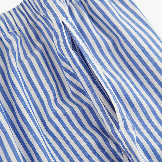 Wholesale Men Organic Cotton Striped Pajama Set Short Sleeve Sleepwear
