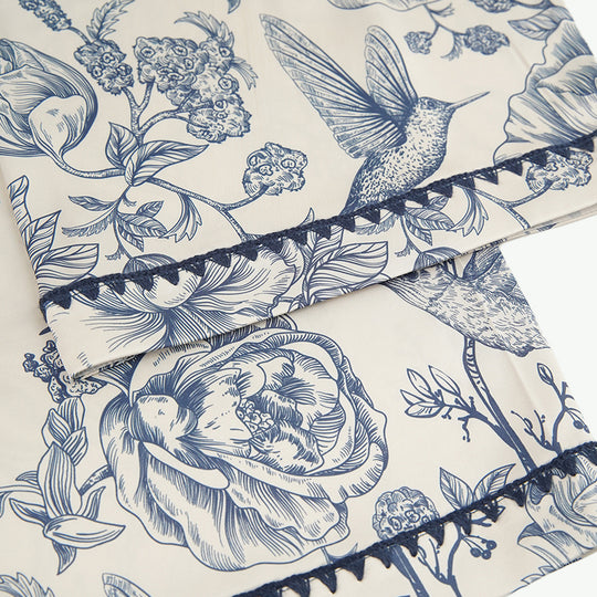 Vintage Bird & Floral Print Pjs Wholesale Scalloped Trim Sleepwear