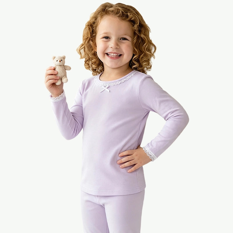 Wholesale Custom OEKO-TEX Kids Bamboo Pajama Set with Lace Trim