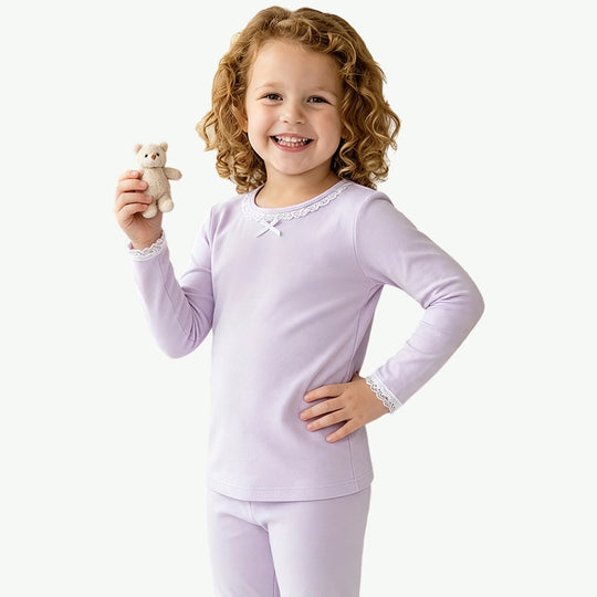 Wholesale Custom OEKO-TEX Kids Bamboo Pajama Set with Lace Trim