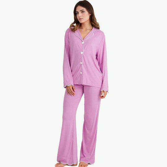 Bulk Wholesale Soft Bamboo Women Sleepwear Set With Piping