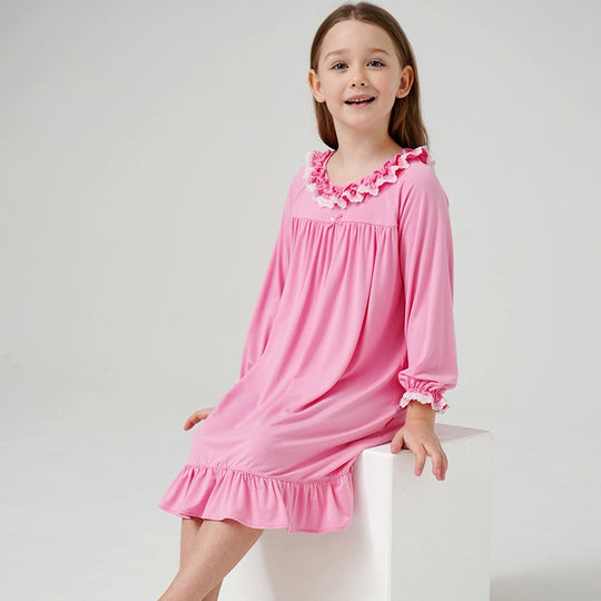 Wholesale Girls Bamboo Ruffle Hem Nightgowns