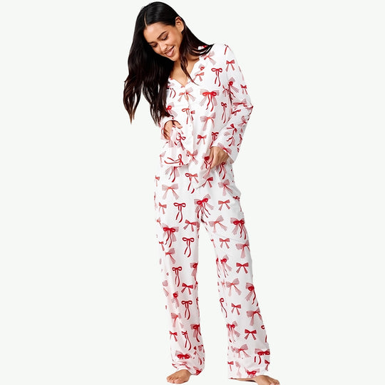 Customized Bow Print Women Bamboo Pajamas Wholesale Vendors