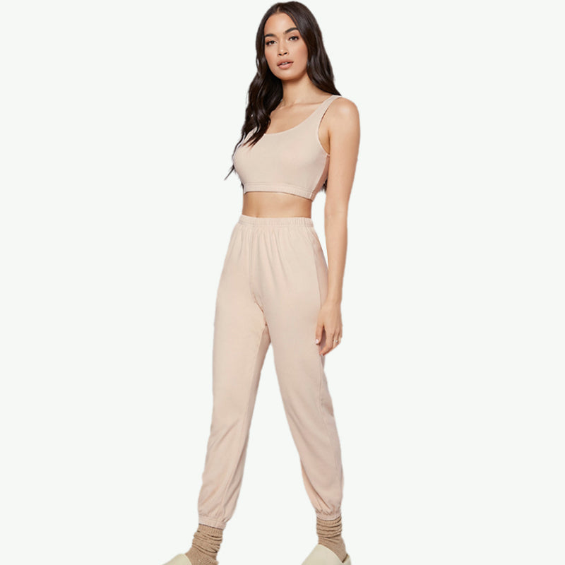 Private Label Wholesale Solid Women Knitted Workout Tank Top & Jogging