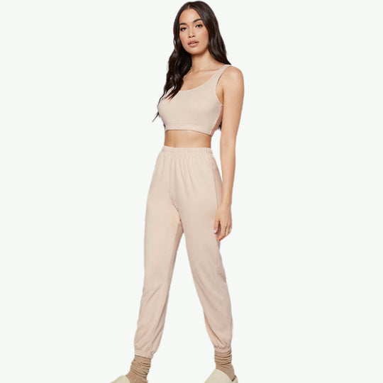 Private Label Wholesale Solid Women Knitted Workout Tank Top & Jogging