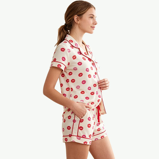 Teen Girls Lip Printed Short Sleeve Sleepwear Wholesale Supplier