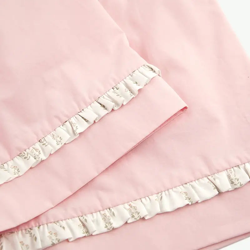 Summer Cute Ruffle Collar Tie Front Pajama Set Wholesale Vendors USA