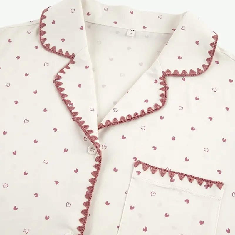 Wholesale Women's Heart Print Organic Cotton Pyjamas Set