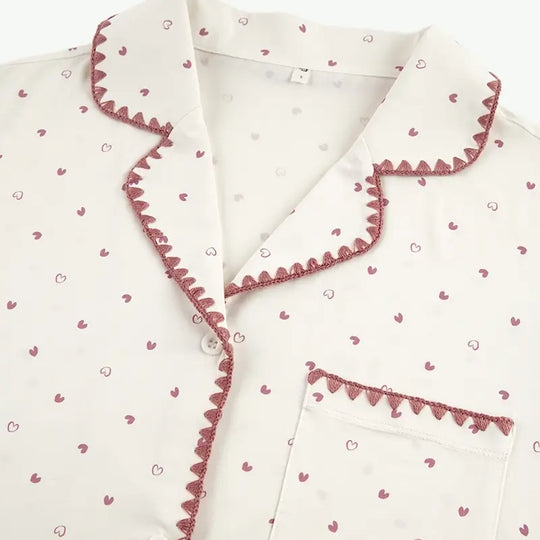 Wholesale Women's Heart Print Organic Cotton Pyjamas Set