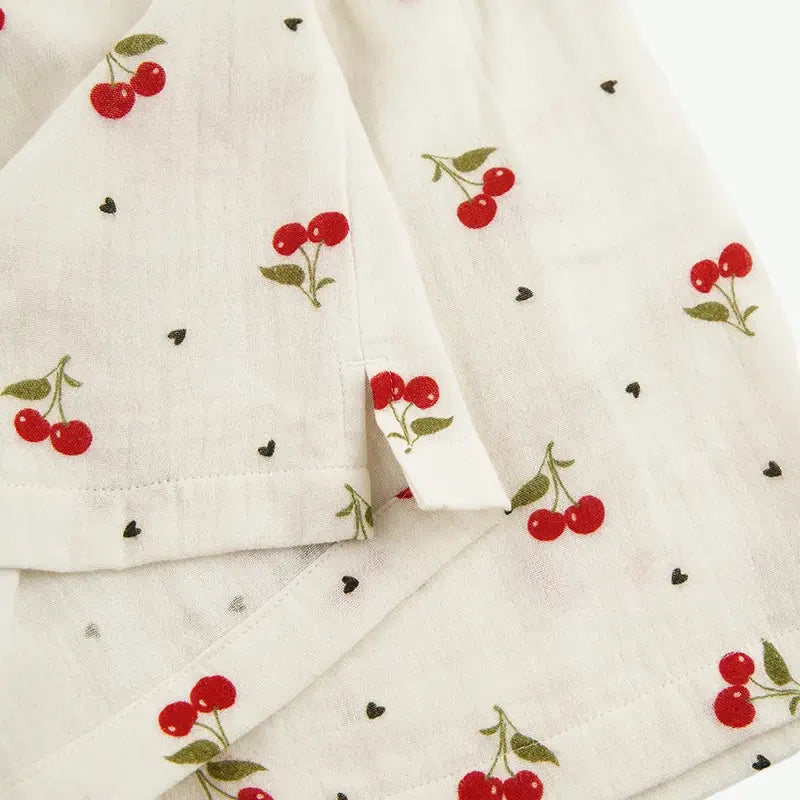 Summer Cherry Print Short Cotton Gauze Pajamas Wholesale Suppliers