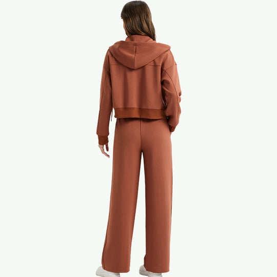 Wholesale Premium Full-Zip Hoodie & Wide Leg Sweatpants Set Supplier