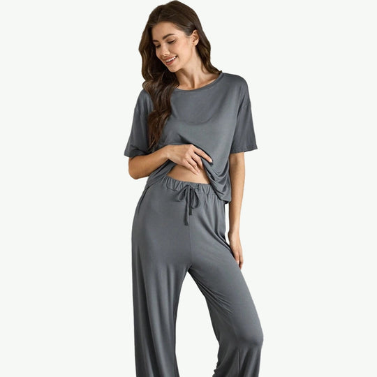 Solid Top & Drawstring Pants Loungewear Set Wholesale USA