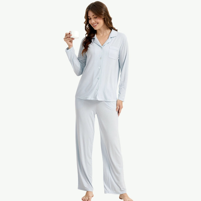 Carbon-Zero Lenzing™ Modal Ribbed Collared Pj Set Wholesale Supplier