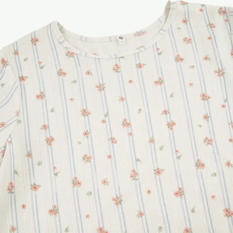 Women's Floral Pajama Set Wholesale Supplier - Long Sleeve & Lettuce Trim Shorts