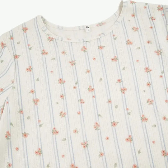 Women's Floral Pajama Set Wholesale Supplier - Long Sleeve & Lettuce Trim Shorts