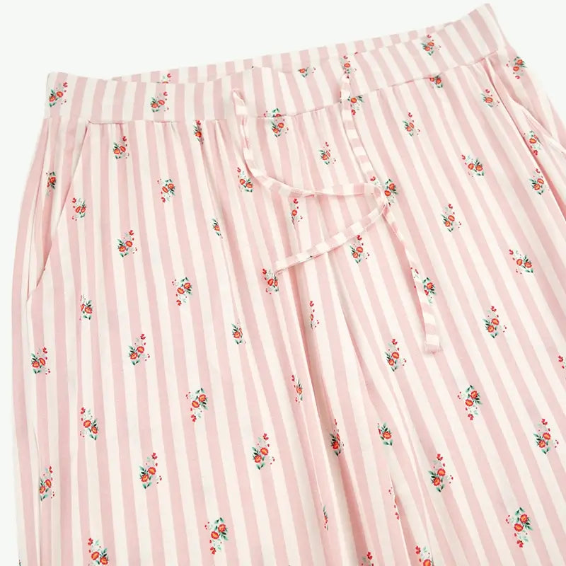 Pink Striped Custom Floral Print Women Pajama Sets Wholesale Vendors