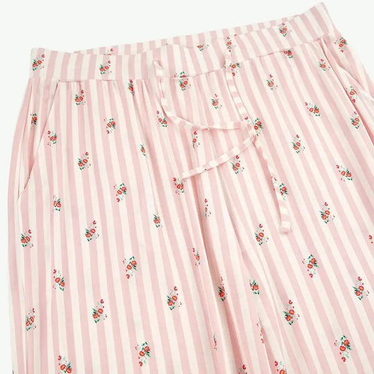 Pink Striped Custom Floral Print Women Pajama Sets Wholesale Vendors