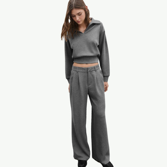 Soft-touch Crop Henley Sweatshirt Bulk Women's Matching Loungewear Set
