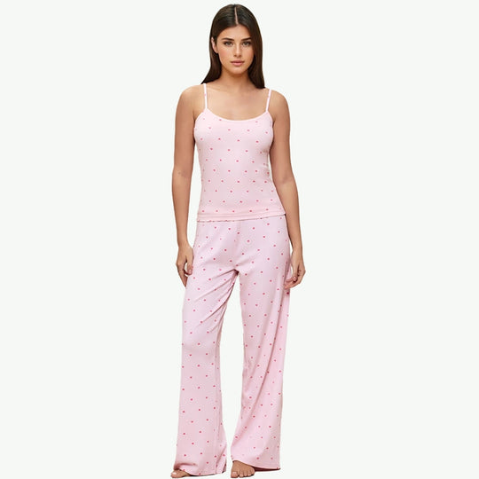 Wholesale Rib-Knit Cami Women's Heart Print Pajama Set