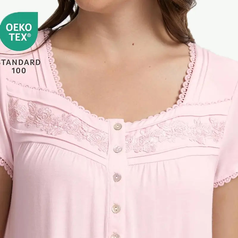 OEM Women TENCEL™ Modal Nightgown with Lace Trim – Bulk Soft Sleepwear