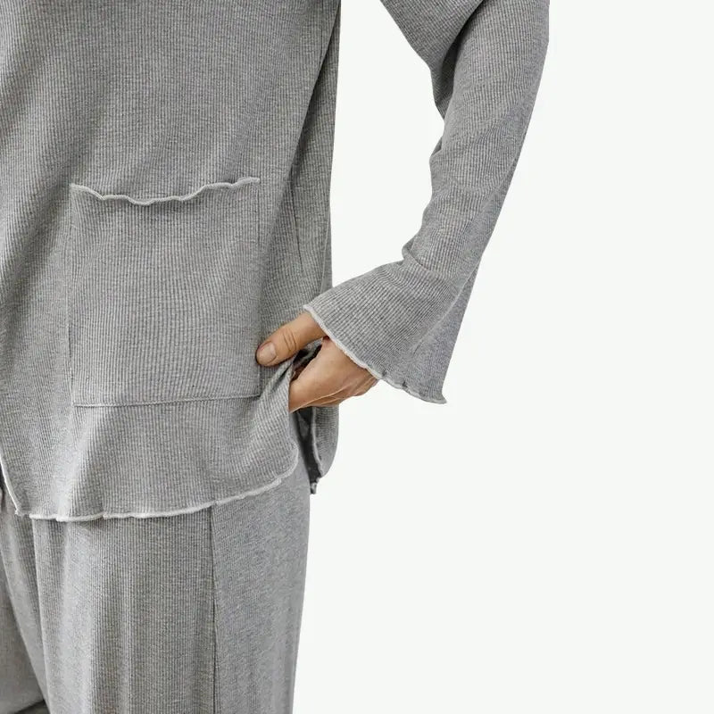 Premium Contrast Frill Ribbed Button-Down Pajama Set Bulk Womens Loungewear