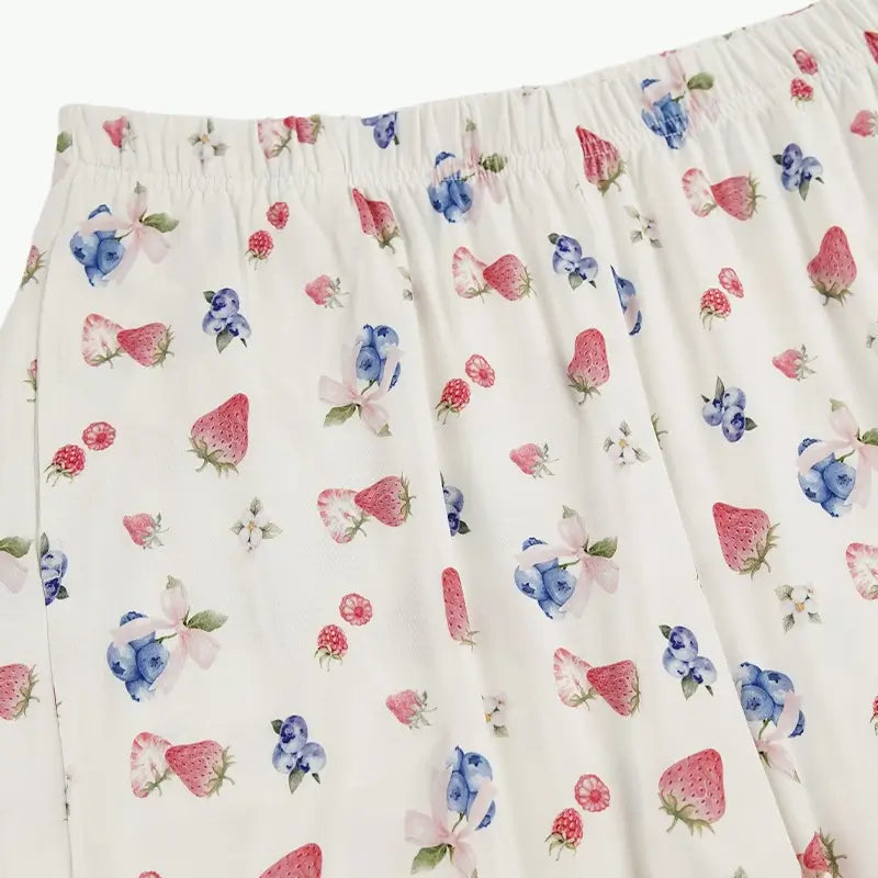 Private Label Cozy Sweet Fruit Print Long Sleeve Shirt & Trousers Pyjama Set Wholesale