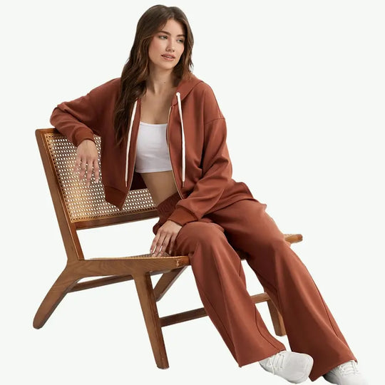 Wholesale Premium Full-Zip Hoodie & Wide Leg Sweatpants Set Supplier