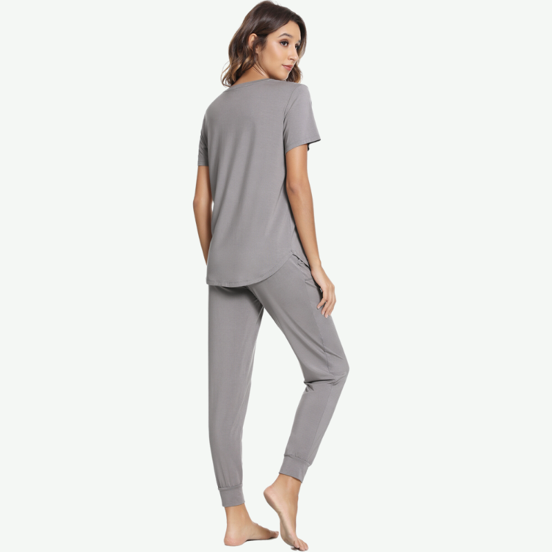 OEM Women Solid color Short Sleeve Lounge Set Wholesale-31129016