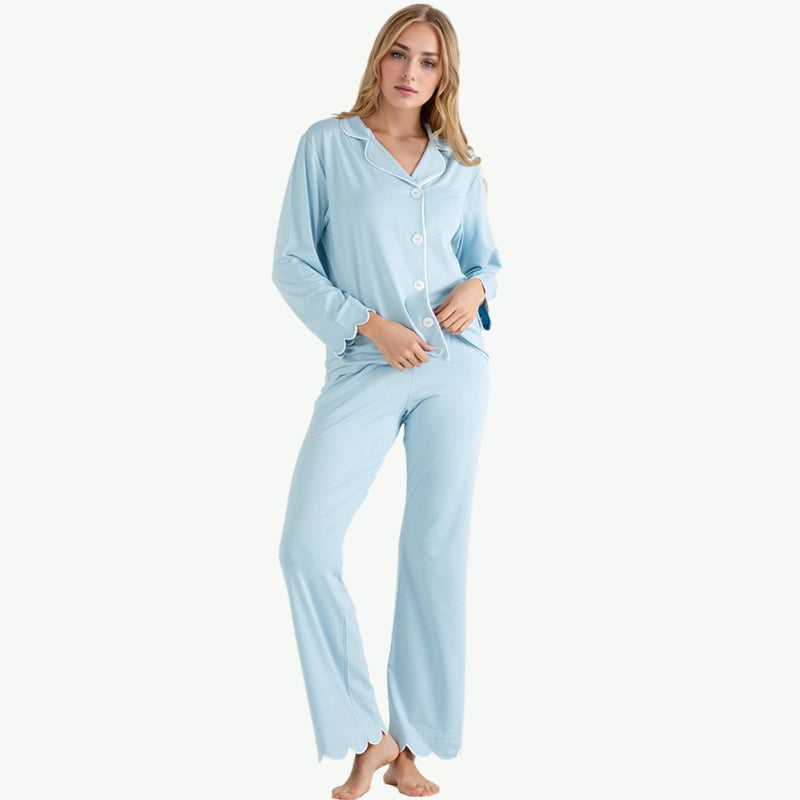 Bulk Wholesale Soft Bamboo Women Sleepwear Set With Piping