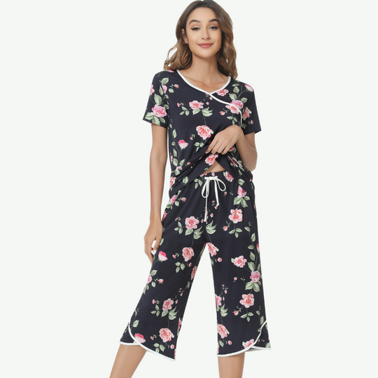 Ensemble pyjama Capri à imprimé floral pour femme, en vrac - 81129625