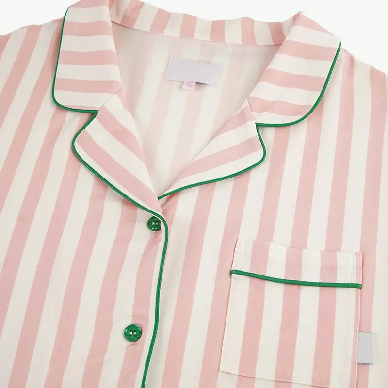 Brandable Pink Striped Women Pajama Set Wholesale Button Down Sleepwear