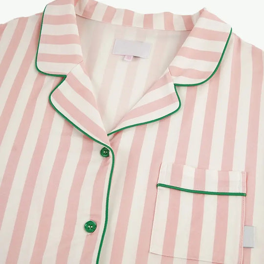 Brandable Pink Striped Women Pajama Set Wholesale Button Down Sleepwear