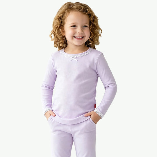 Wholesale Custom OEKO-TEX Kids Bamboo Pajama Set with Lace Trim