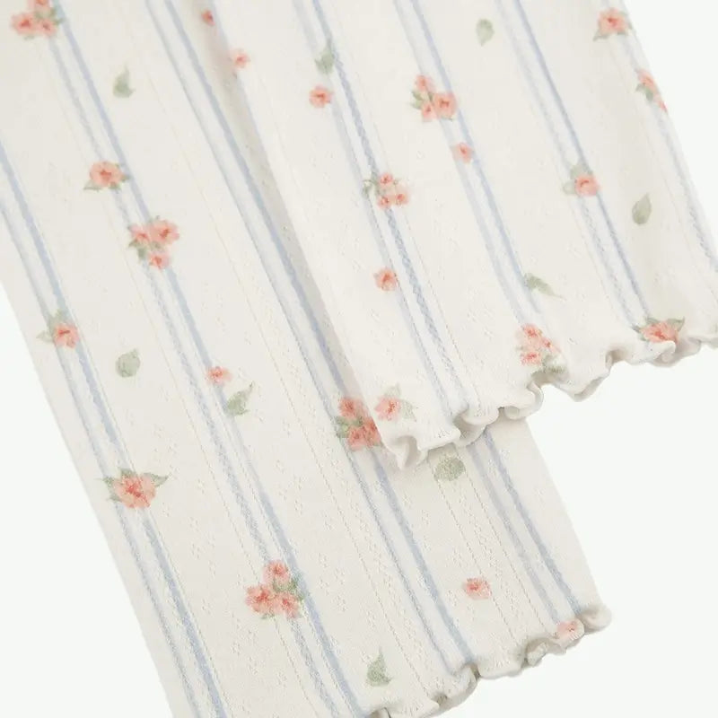 Women's Floral Pajama Set Wholesale Supplier - Long Sleeve & Lettuce Trim Shorts