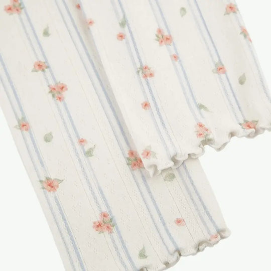 Women's Floral Pajama Set Wholesale Supplier - Long Sleeve & Lettuce Trim Shorts