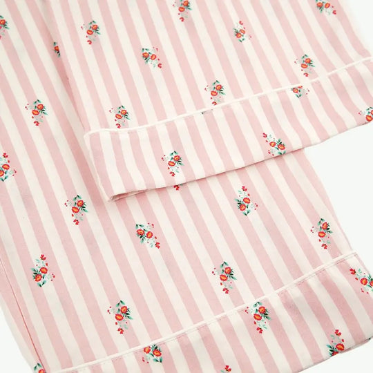 Pink Striped Custom Floral Print Women Pajama Sets Wholesale Vendors