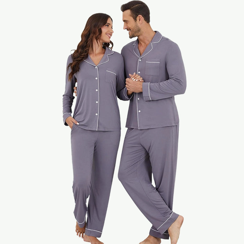 OEM Wholesale Bamboo Soft Buttons Matching Pj Set for Couples