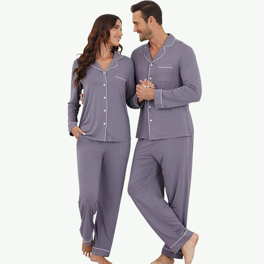 OEM Wholesale Bamboo Soft Buttons Matching Pj Set for Couples