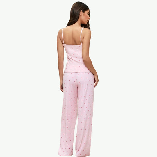 Wholesale Rib-Knit Cami Women's Heart Print Pajama Set