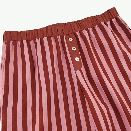 Wholesale Striped Women's Pajama Set, Custom Crop Top Wide Leg Sleepwear Supplier