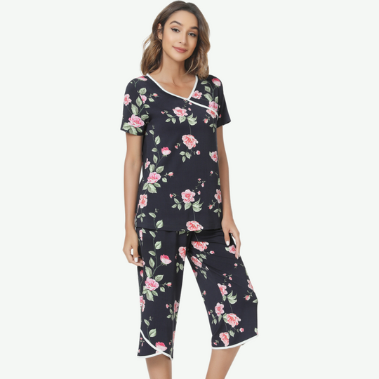 Ensemble pyjama Capri à imprimé floral pour femme, en vrac - 81129625