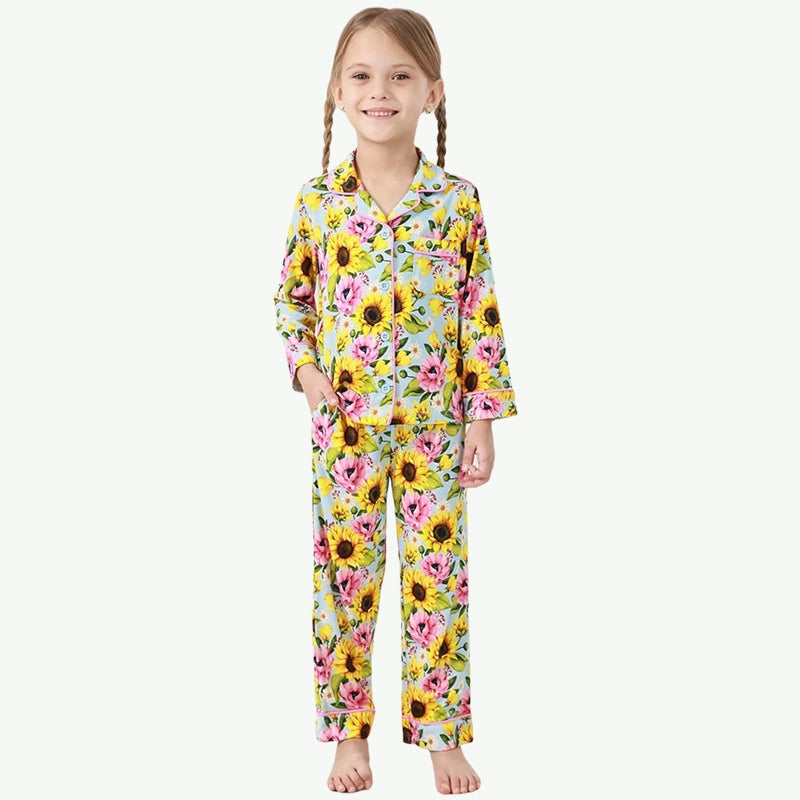 Conjunto de pijama de dos piezas para niñas con estampado personalizado al por mayor