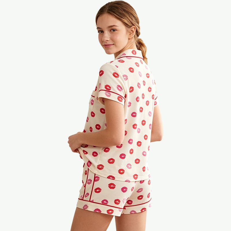 Teen Girls Lip Printed Short Sleeve Sleepwear Wholesale Supplier