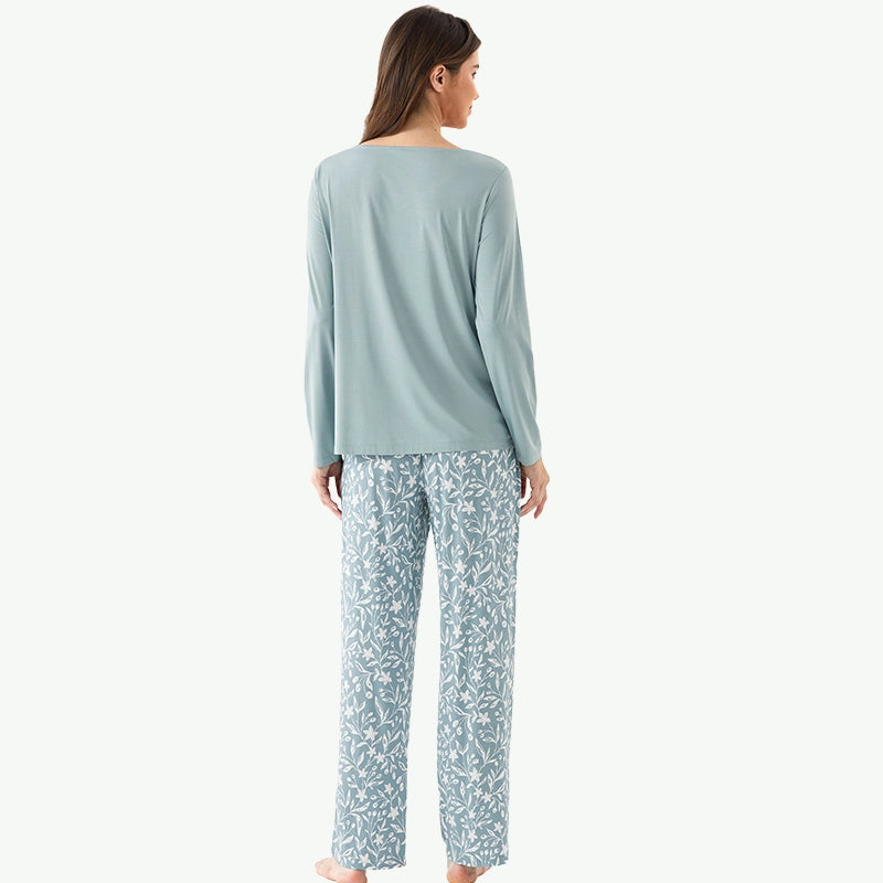 Bulk Lace V - Neck Tencel Modal  Pajamas Wholesale Floral Lounge Sets