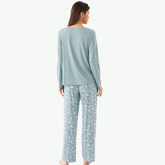 Bulk Lace V - Neck Tencel Modal  Pajamas Wholesale Floral Lounge Sets