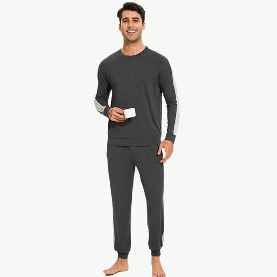 Premium Bamboo Ultra-Soft Sweatshirt Set with Contrast Taping Wholesale Men Sleepwear