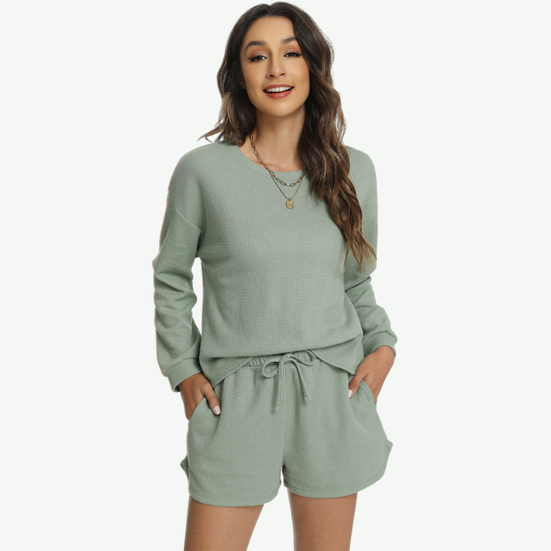 Venta al por mayor de ropa de estar por casa con estampado de gofres para mujer - 21381009