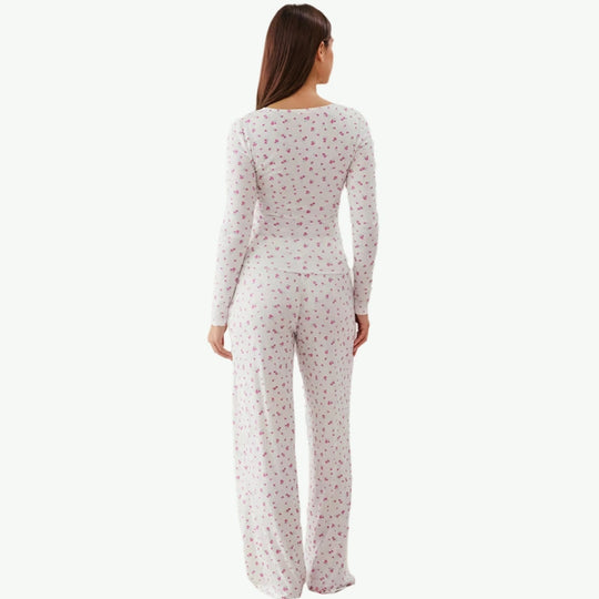 Premium Women's V-Neck Pajama Set Bulk-  Transfer Stitch Jacquard Loungewear